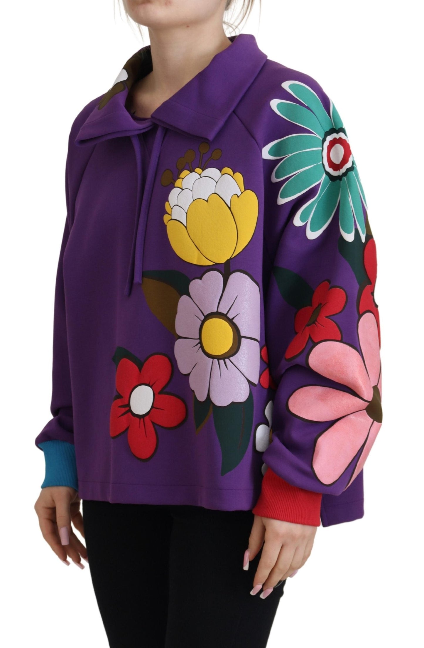 Dolce & Gabbana Purple Floral Print Pullover  Cotton Women's Sweater
