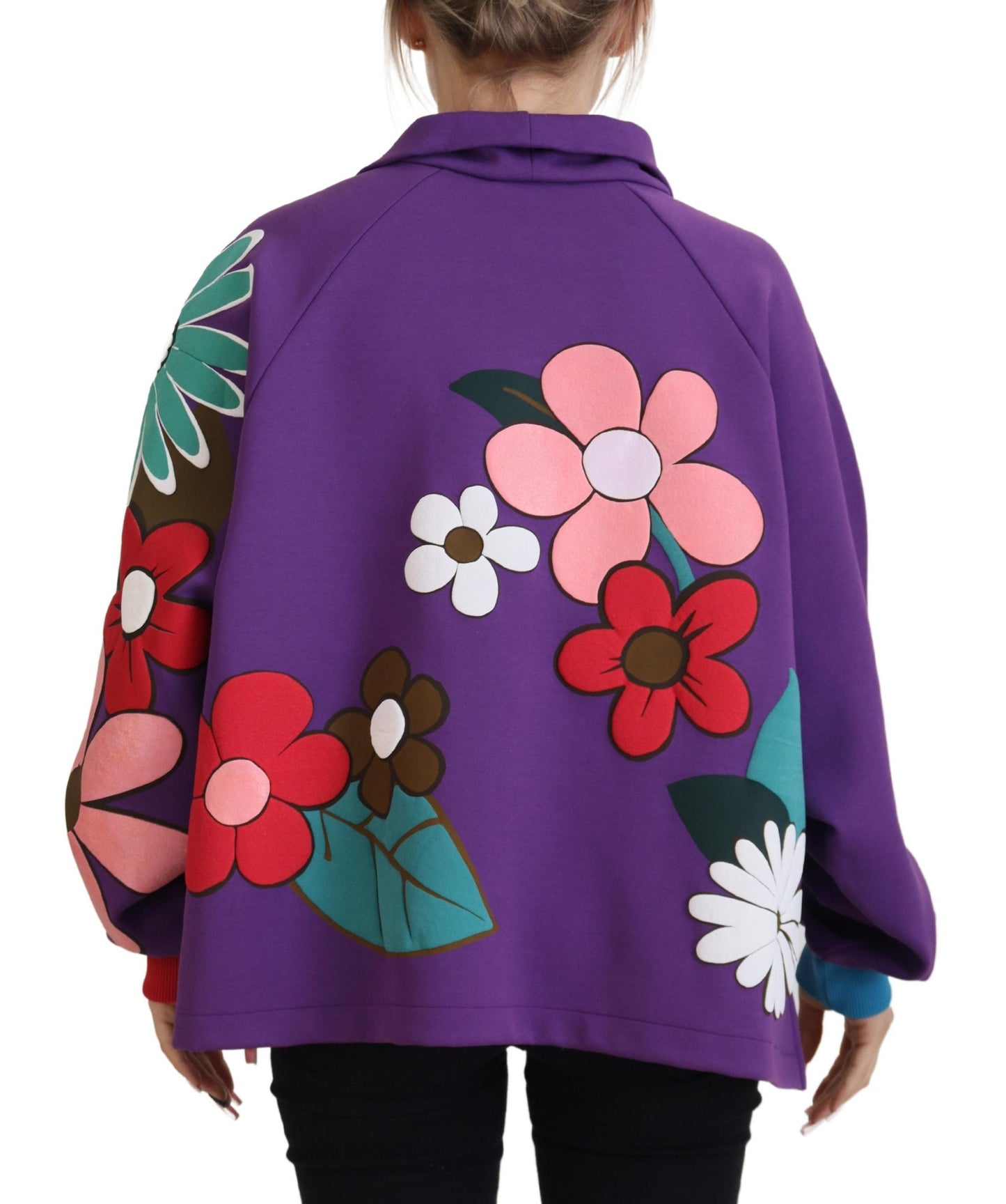 Dolce & Gabbana Purple Floral Print Pullover  Cotton Women's Sweater
