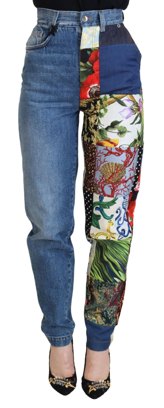 Dolce & Gabbana Blue Jacquard Majolica High Waist Women's Jeans