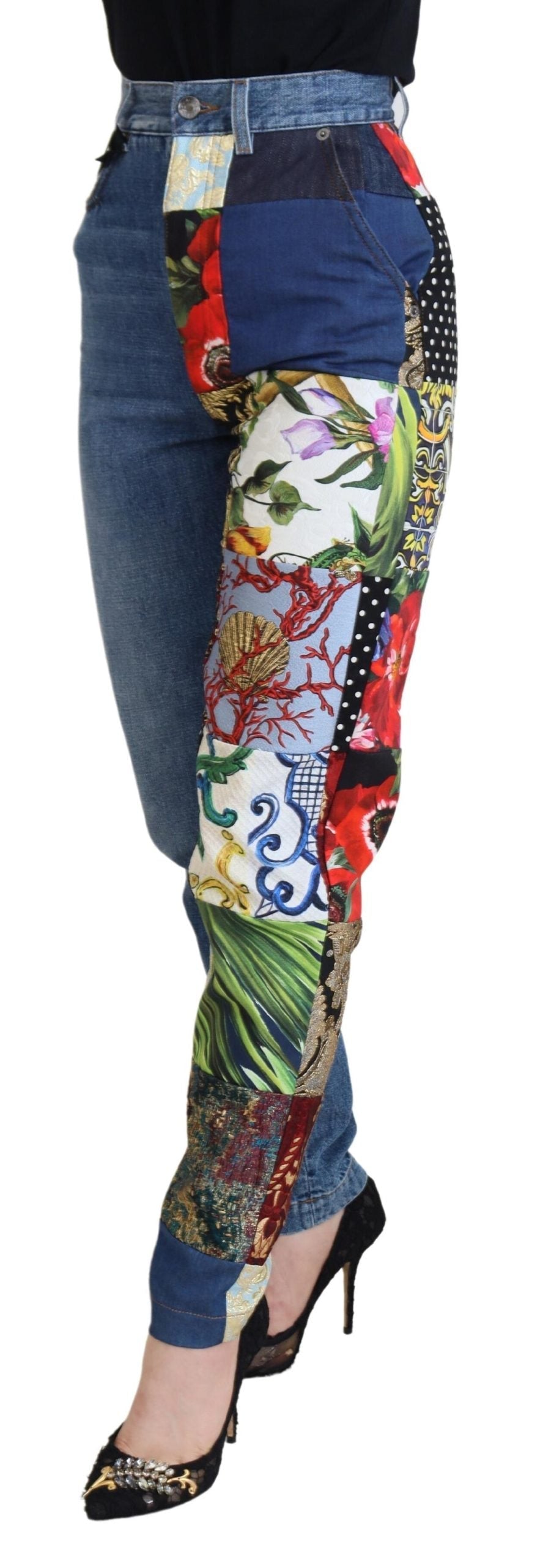 Dolce & Gabbana Blue Jacquard Majolica High Waist Women's Jeans
