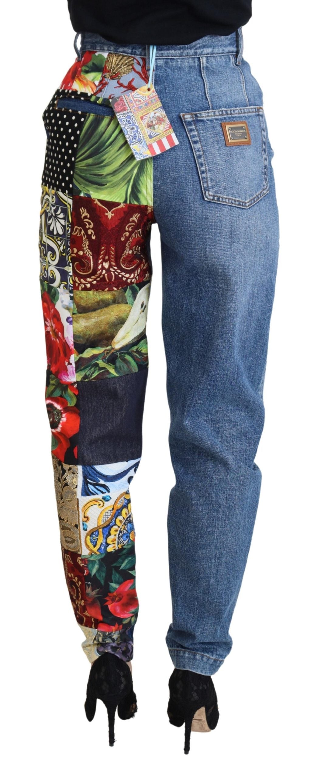 Dolce & Gabbana Blue Jacquard Majolica High Waist Women's Jeans