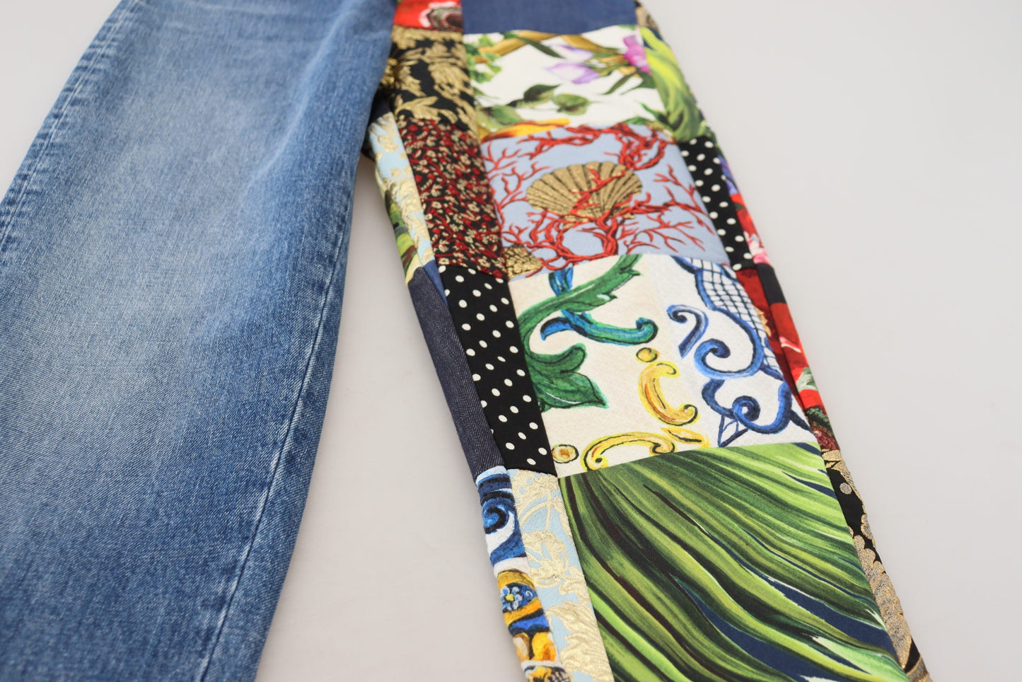 Dolce & Gabbana Blue Jacquard Majolica High Waist Women's Jeans