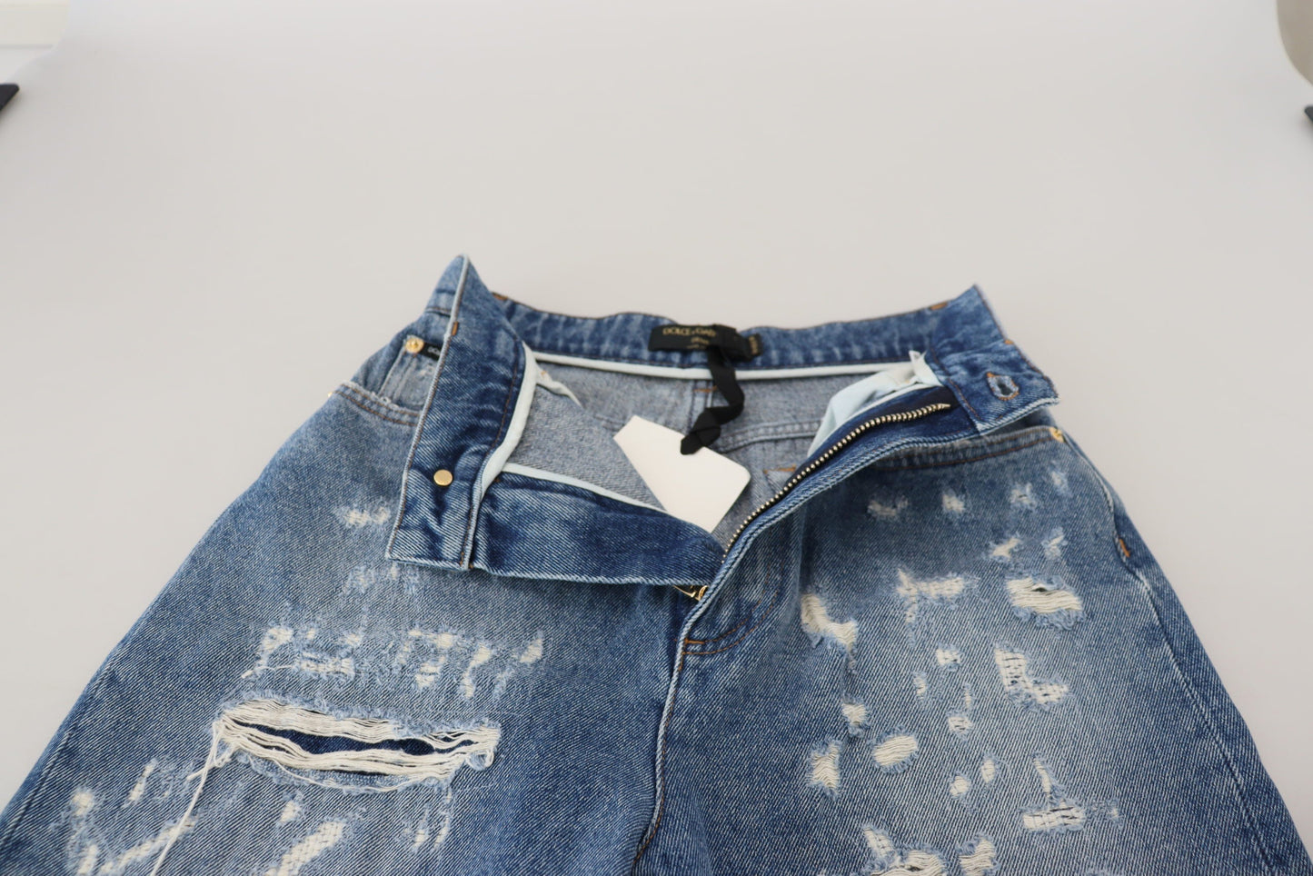 Dolce & Gabbana Blue Washed Cotton Tattered Denim Women's Jeans