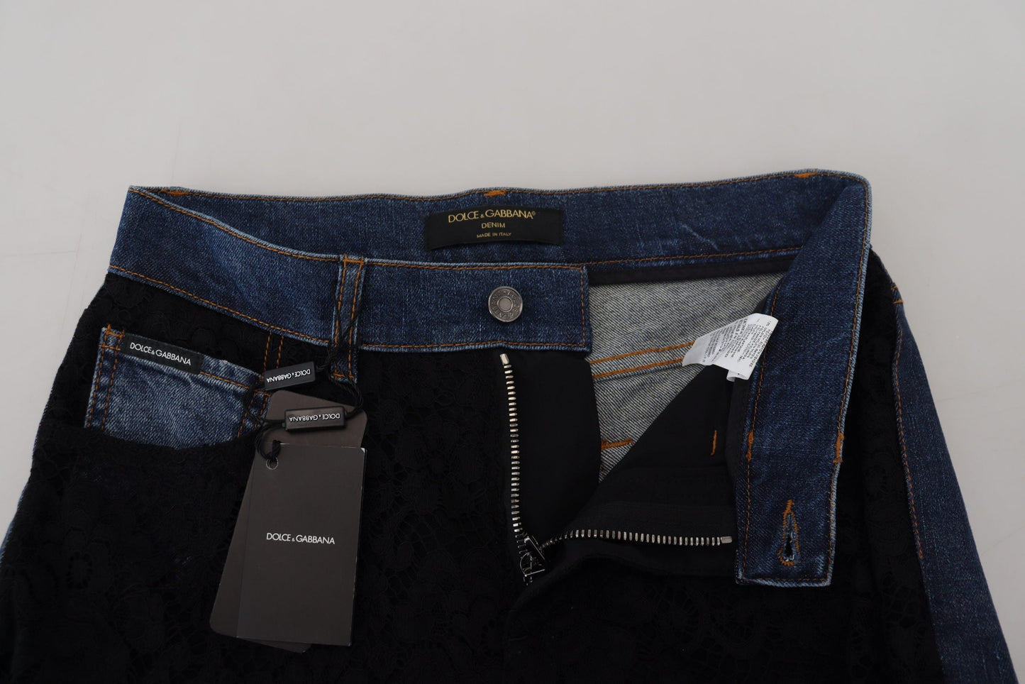 Dolce & Gabbana Black Floral Lace Front Skinny Denim Women's Jeans