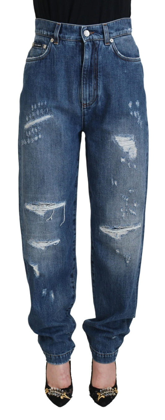 Dolce & Gabbana Blue Washed Cotton Tattered Denim Women's Jeans