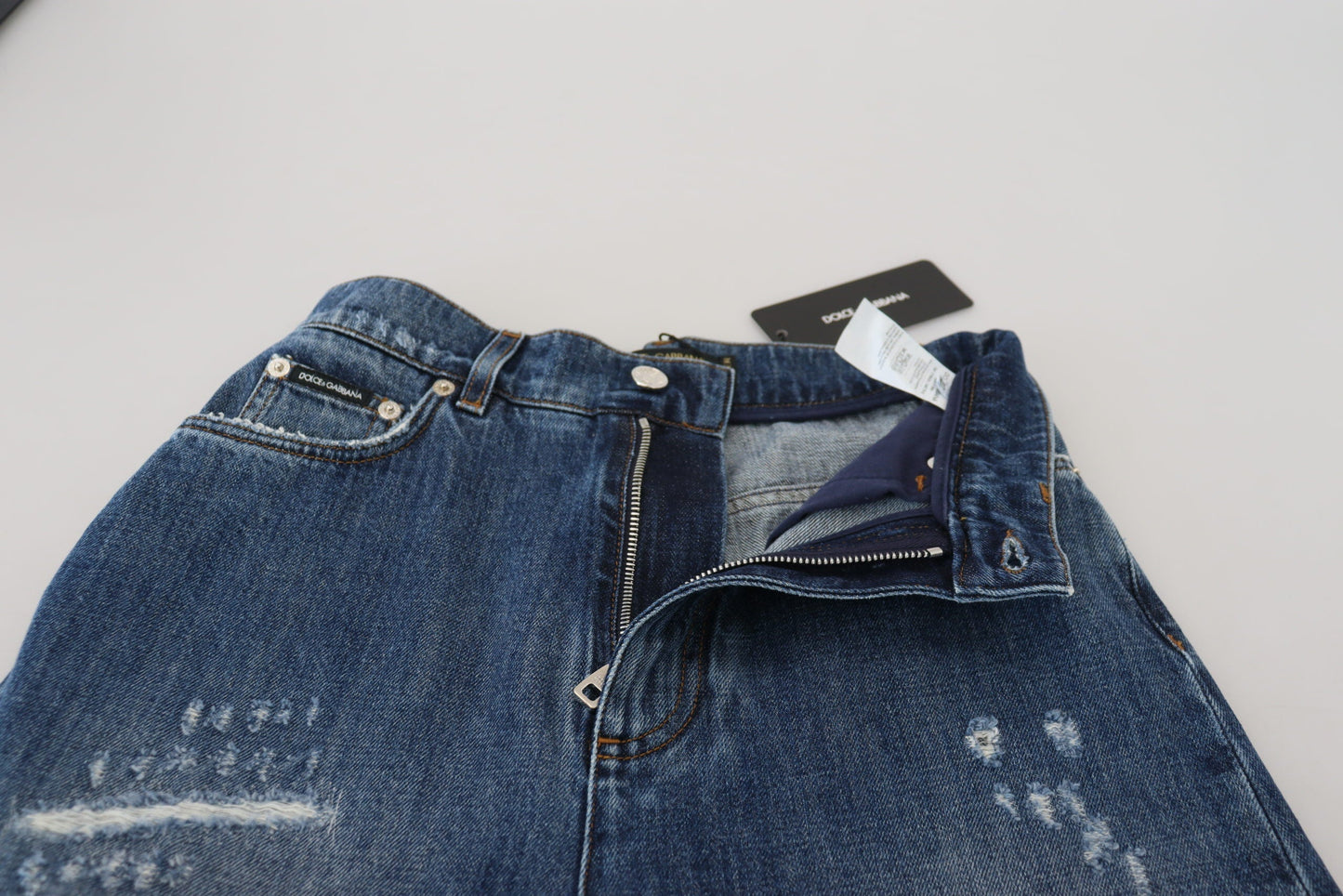 Dolce & Gabbana Blue Washed Cotton Tattered Denim Women's Jeans