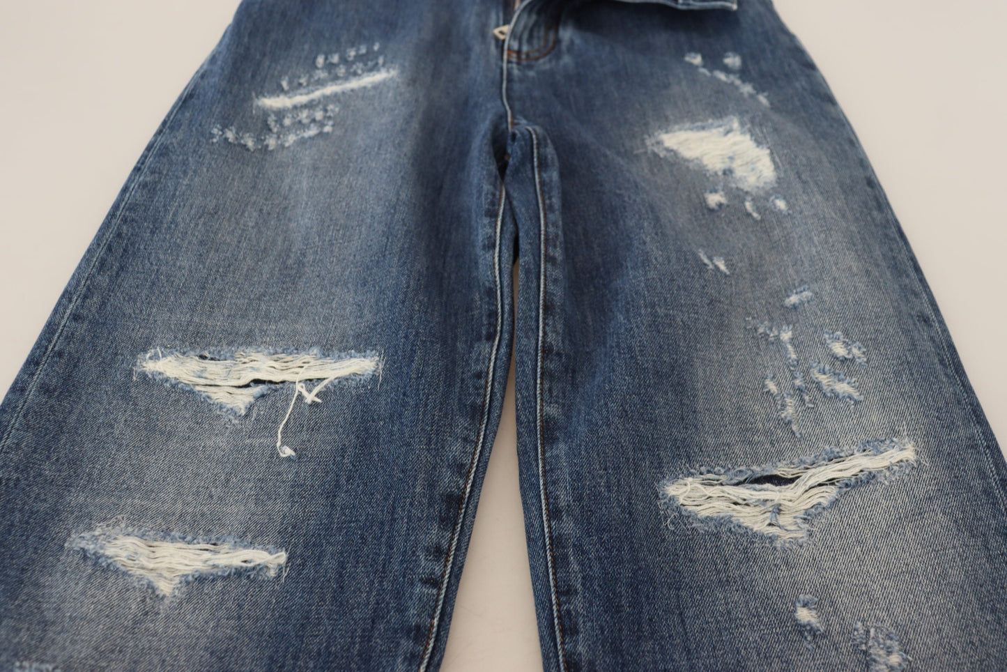 Dolce & Gabbana Blue Washed Cotton Tattered Denim Women's Jeans