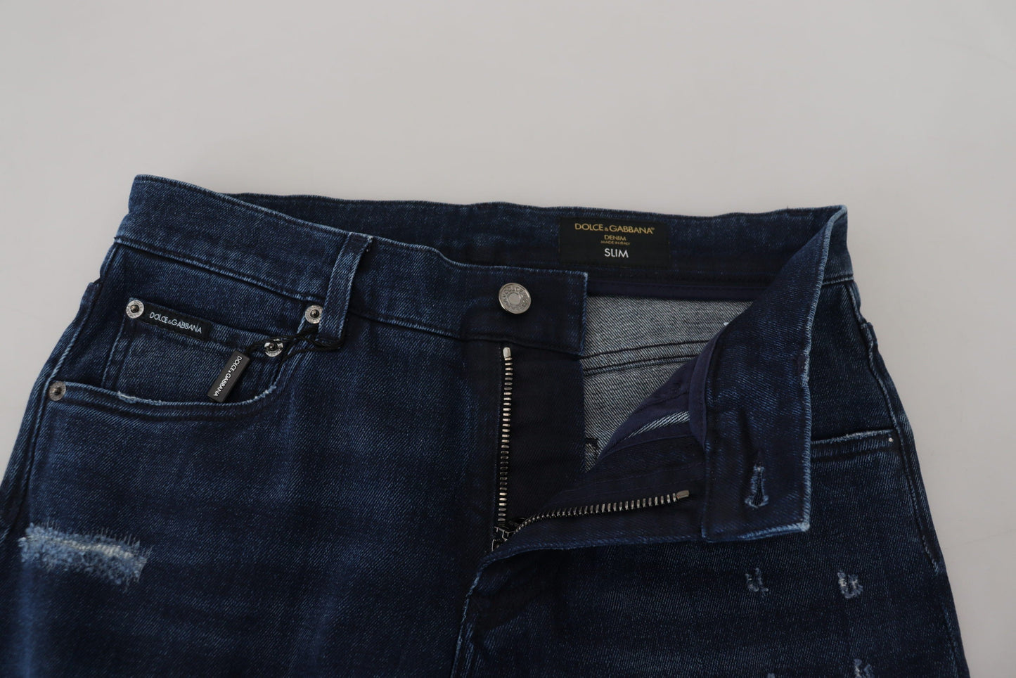 Dolce & Gabbana Blue Cotton Skinny Tattered Denim Men's Jeans