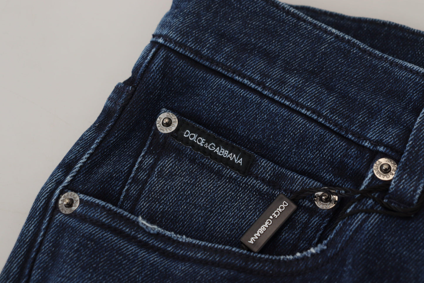 Dolce & Gabbana Blue Cotton Skinny Tattered Denim Men's Jeans