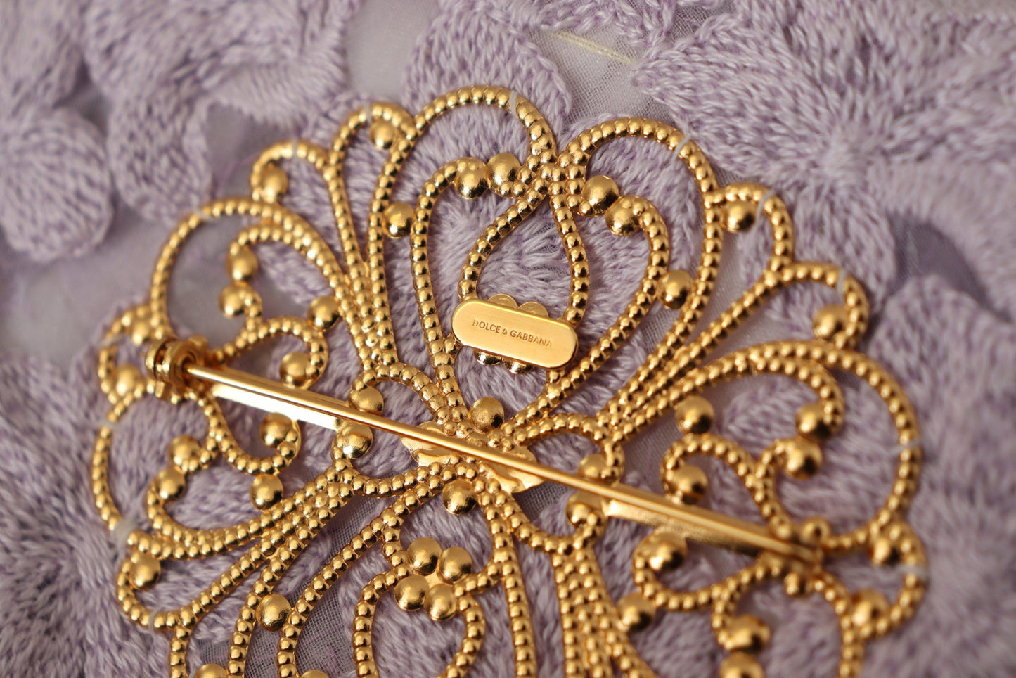 Dolce & Gabbana Purple Floral Gold Tone Brass Women Women's Brooch