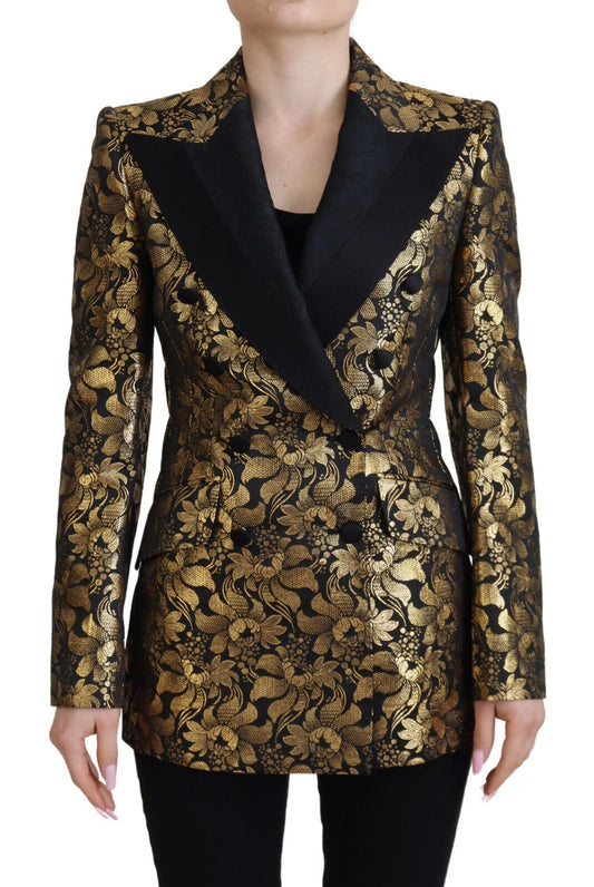 Dolce & Gabbana Black Gold Jacquard Coat Blazer Women's Jacket