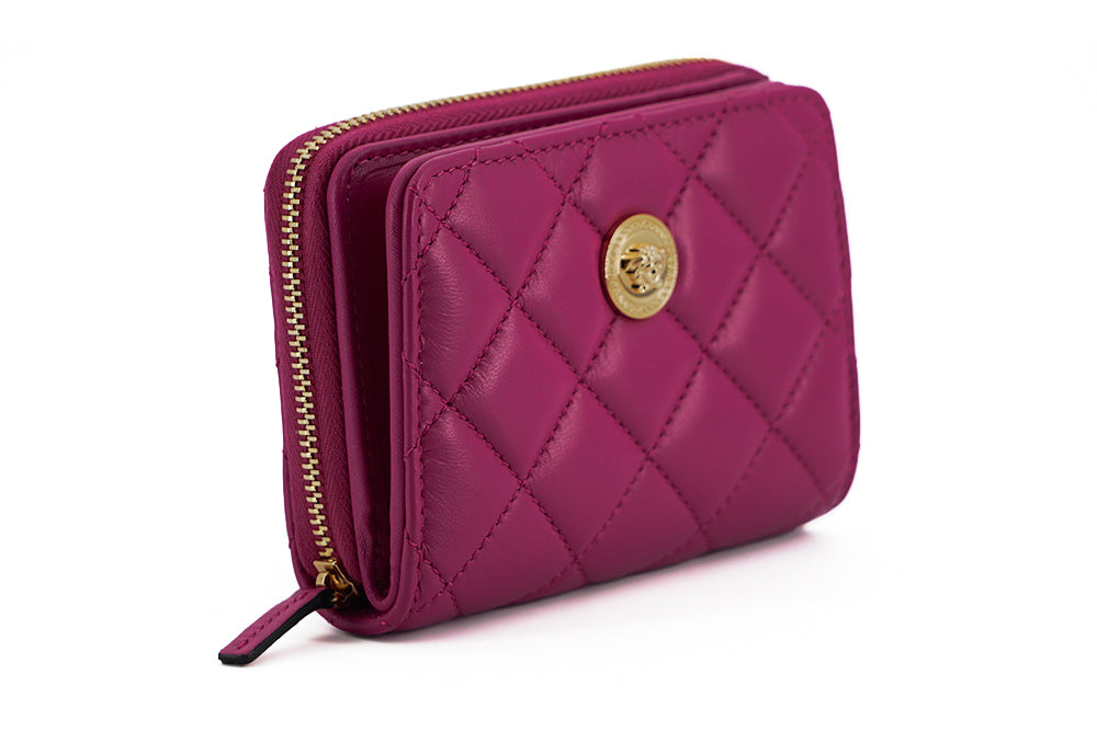 Versace Purple Nappa Leather Bifold Zip Around Women's Wallet