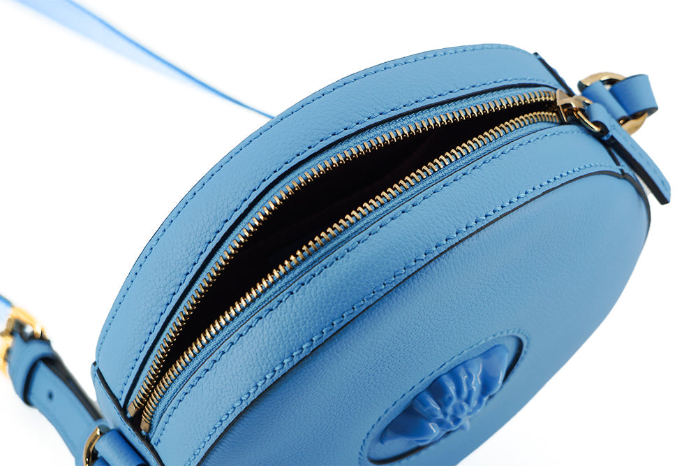Versace Blue Calf Leather Round Disco Shoulder Women's Bag