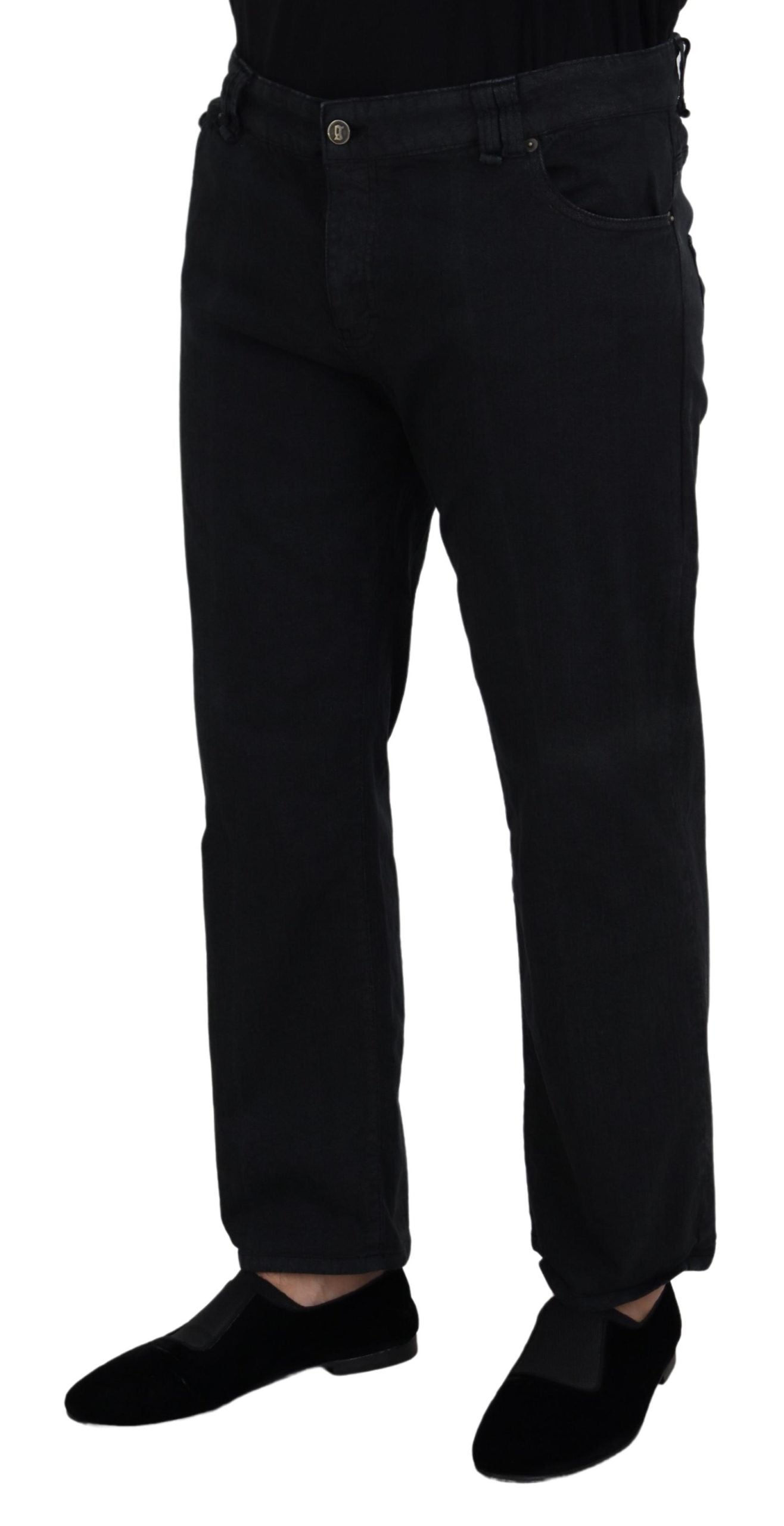 John Galliano Black Cotton Back Buckle Casual Denim Men's Jeans