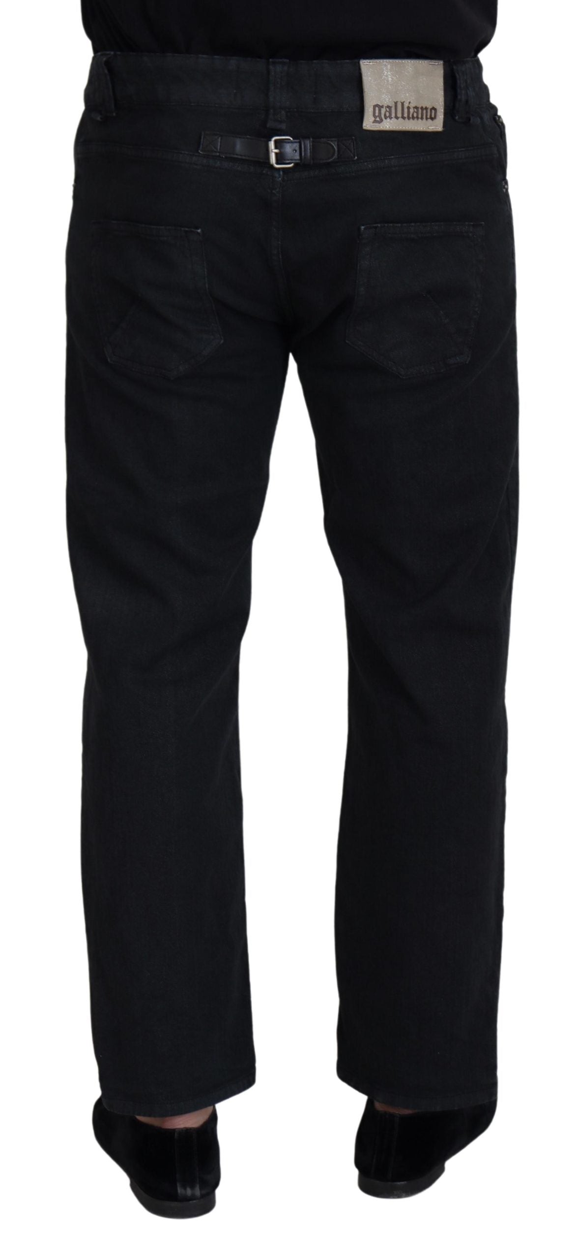 John Galliano Black Cotton Back Buckle Casual Denim Men's Jeans