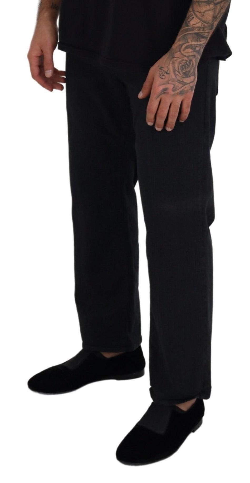 John Galliano Black Cotton Back Buckle Casual Denim Men's Jeans