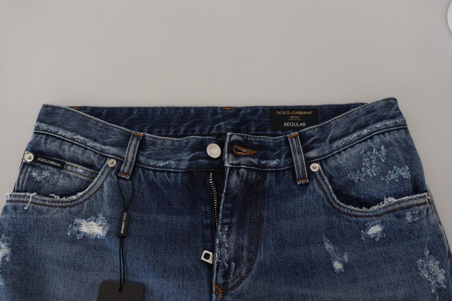 Dolce & Gabbana Blue Cotton Tattered Men Denim Men's Jeans