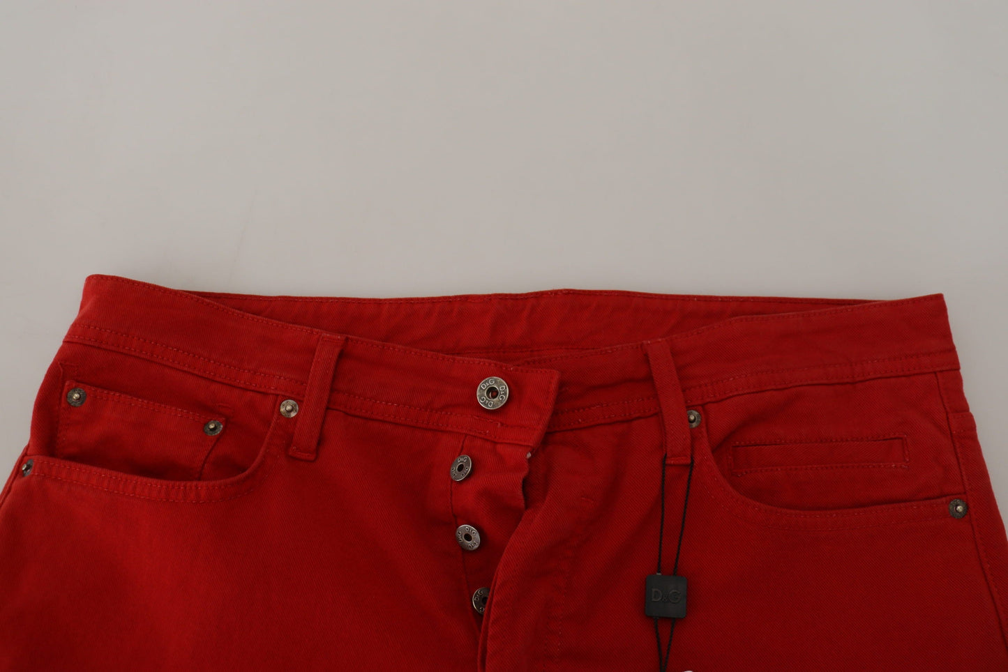 Dolce & Gabbana Red Cotton Straight Fit Men Denim Men's Jeans