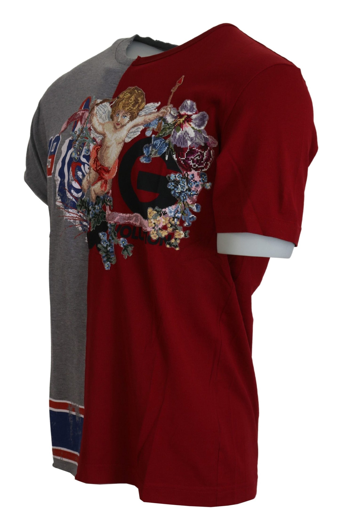 Dolce & Gabbana Red Gray Two Model DG Angel Crewneck  Men's T-shirt