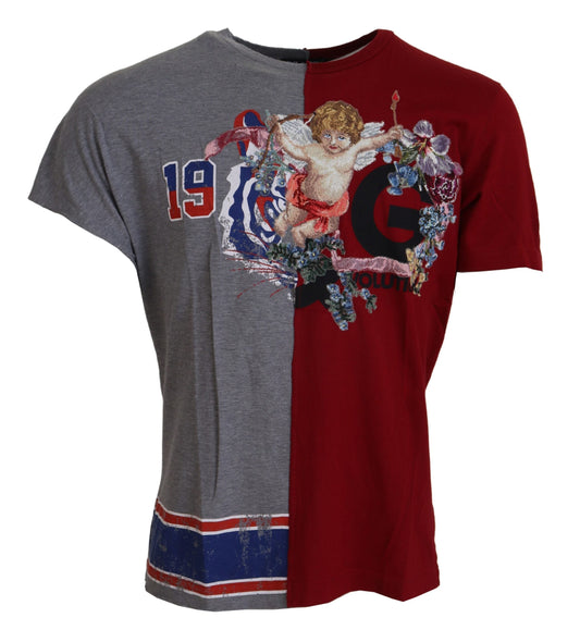 Dolce & Gabbana Red Gray Two Model DG Angel Crewneck  Men's T-shirt
