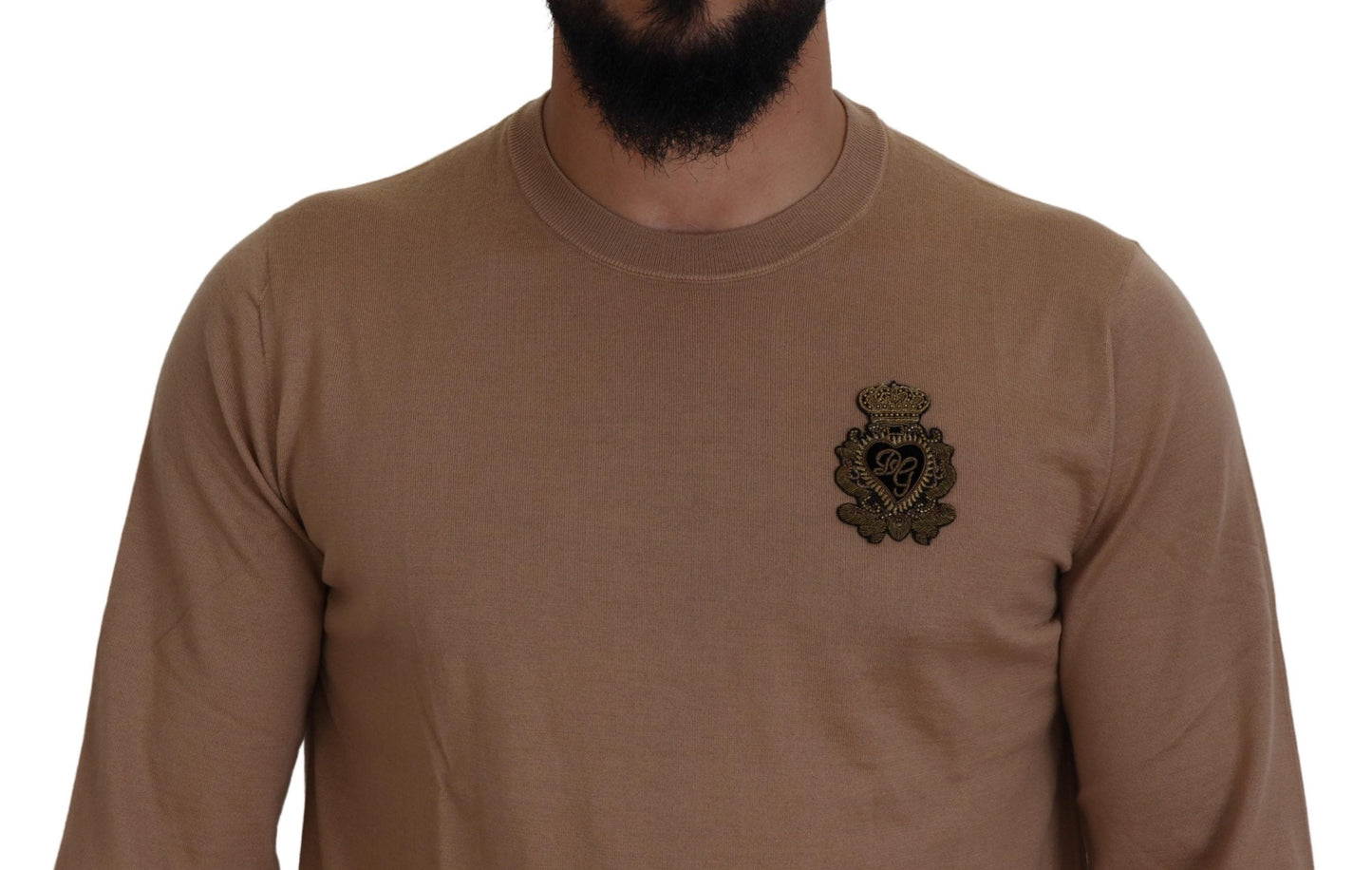 Dolce & Gabbana Beige Cashmere Crown Logo Pullover Men's Sweater