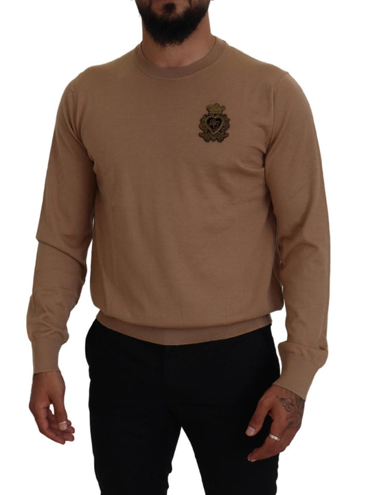 Dolce & Gabbana Beige Cashmere Crown Logo Pullover Men's Sweater