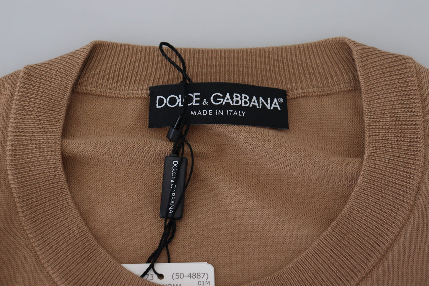 Dolce & Gabbana Beige Cashmere Crown Logo Pullover Men's Sweater