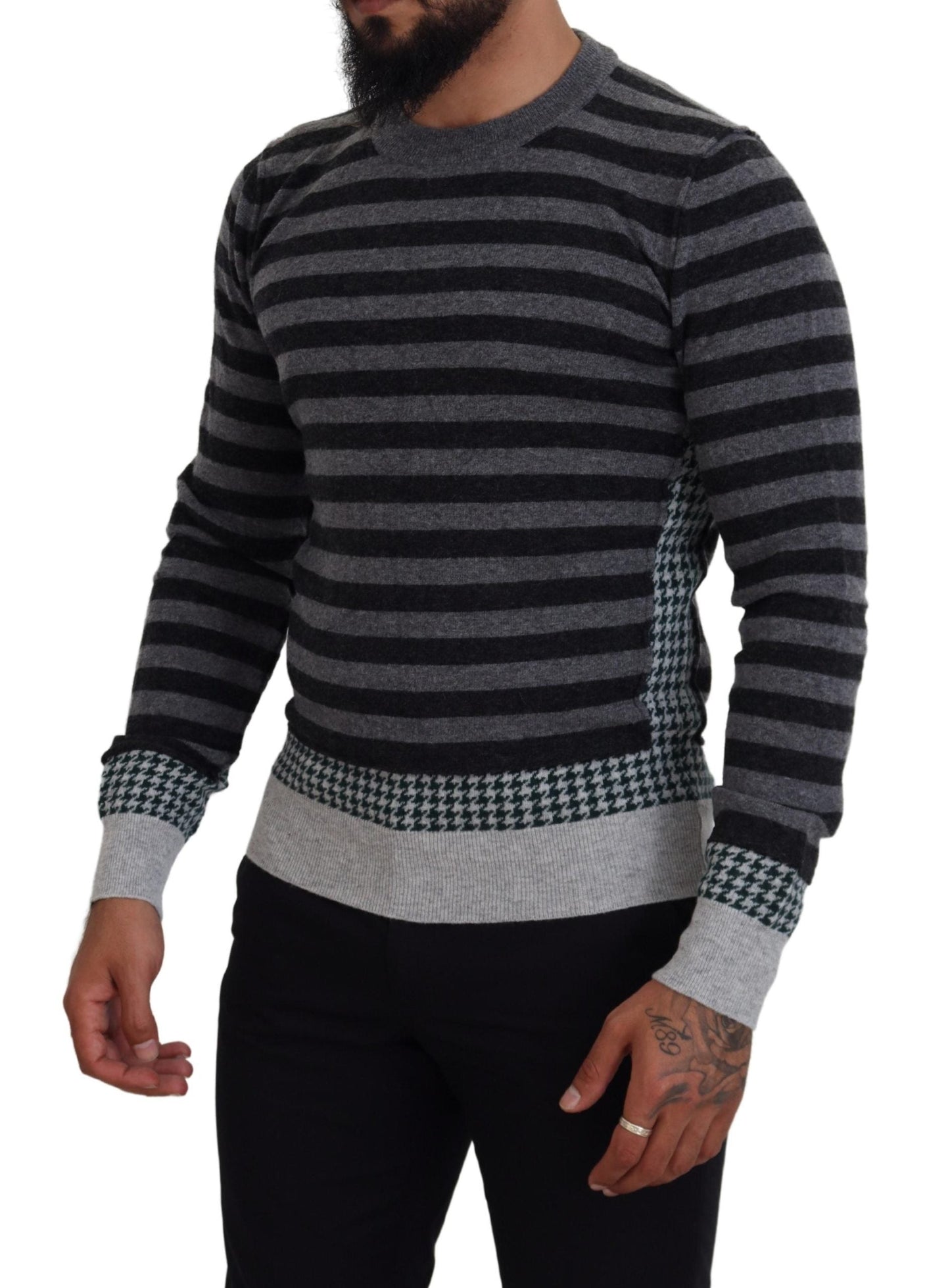 Dolce & Gabbana Black Gray Wool Logo Pullover Men's Sweater