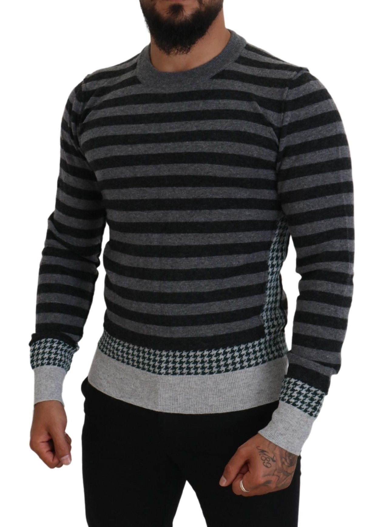 Dolce & Gabbana Black Gray Wool Logo Pullover Men's Sweater