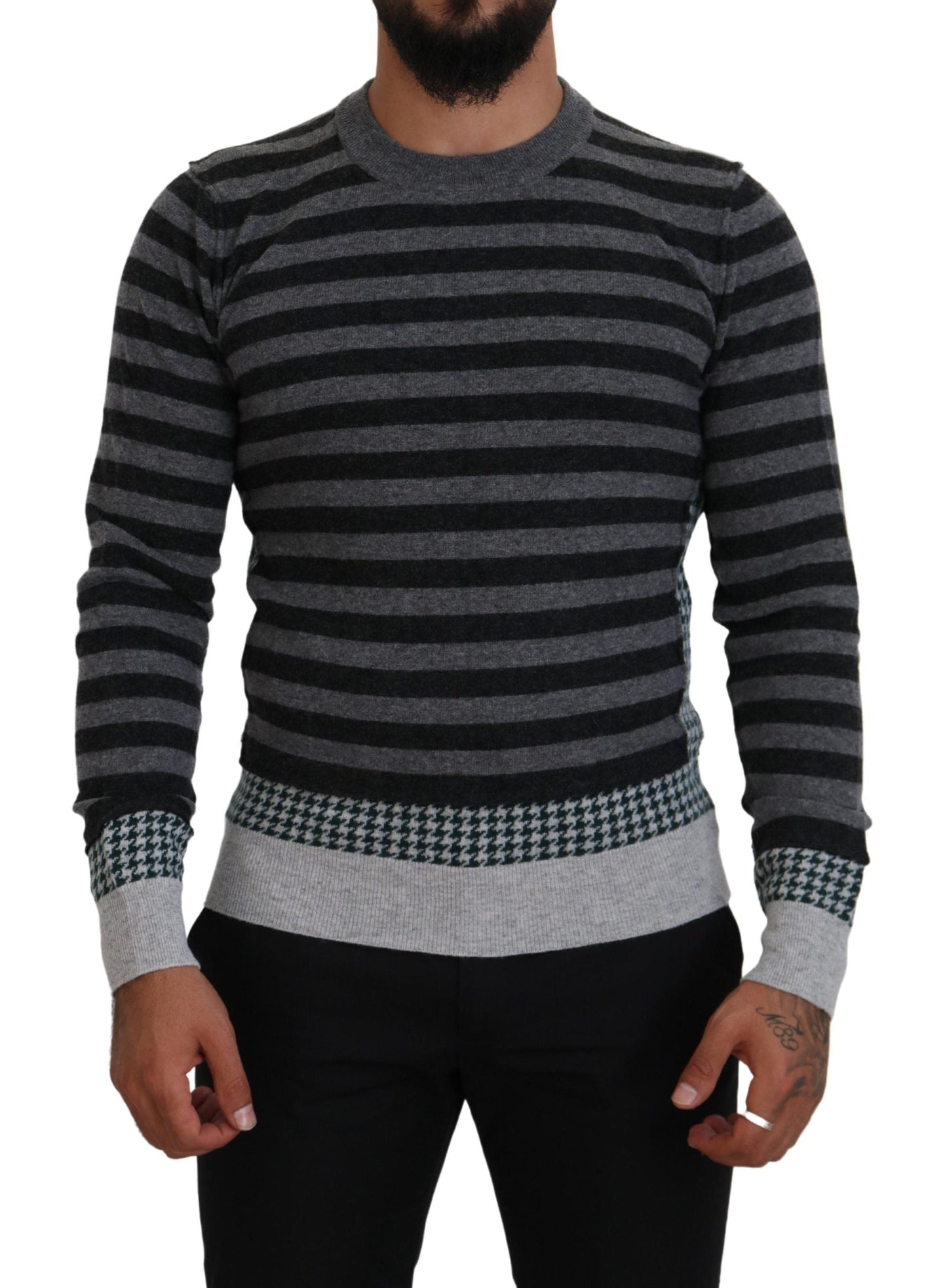 Dolce & Gabbana Black Gray Wool Logo Pullover Men's Sweater