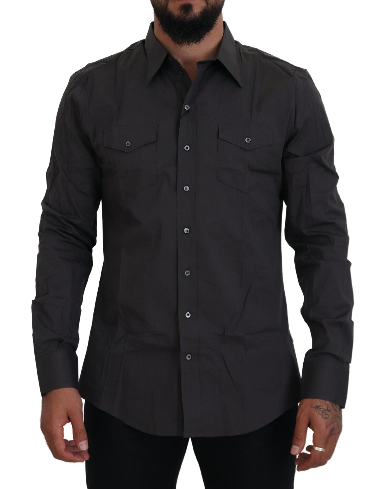 Dolce & Gabbana Gray SICILIA Slim Fit Stretch Dress Men's Shirt