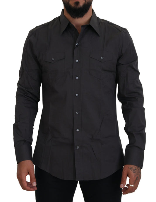 Dolce & Gabbana Gray SICILIA Slim Fit Stretch Dress Men's Shirt
