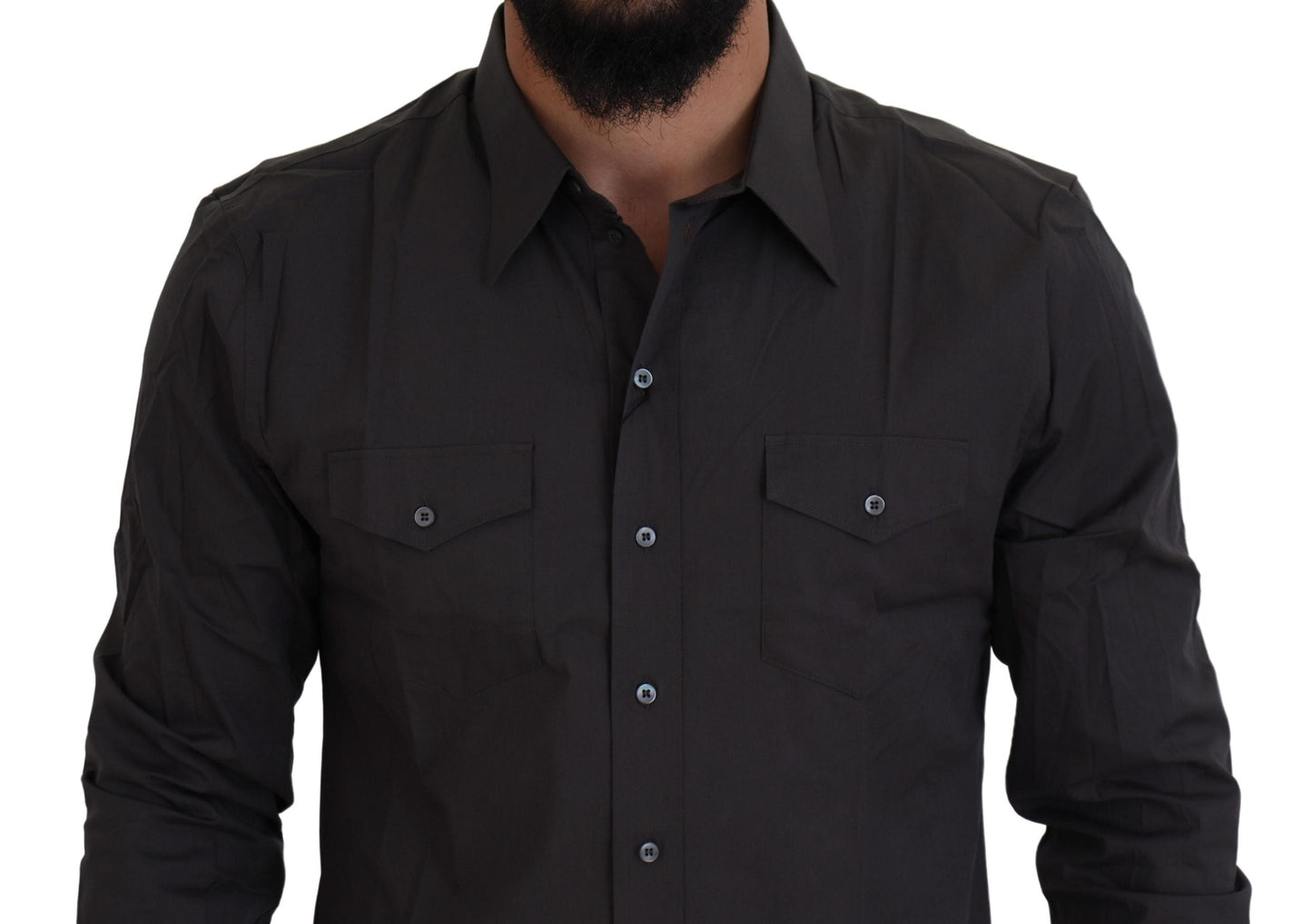 Dolce & Gabbana Gray SICILIA Slim Fit Stretch Dress Men's Shirt