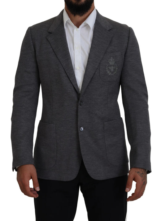 Dolce & Gabbana Gray Wool Stretch Slim Fit Jacket Men's Blazer
