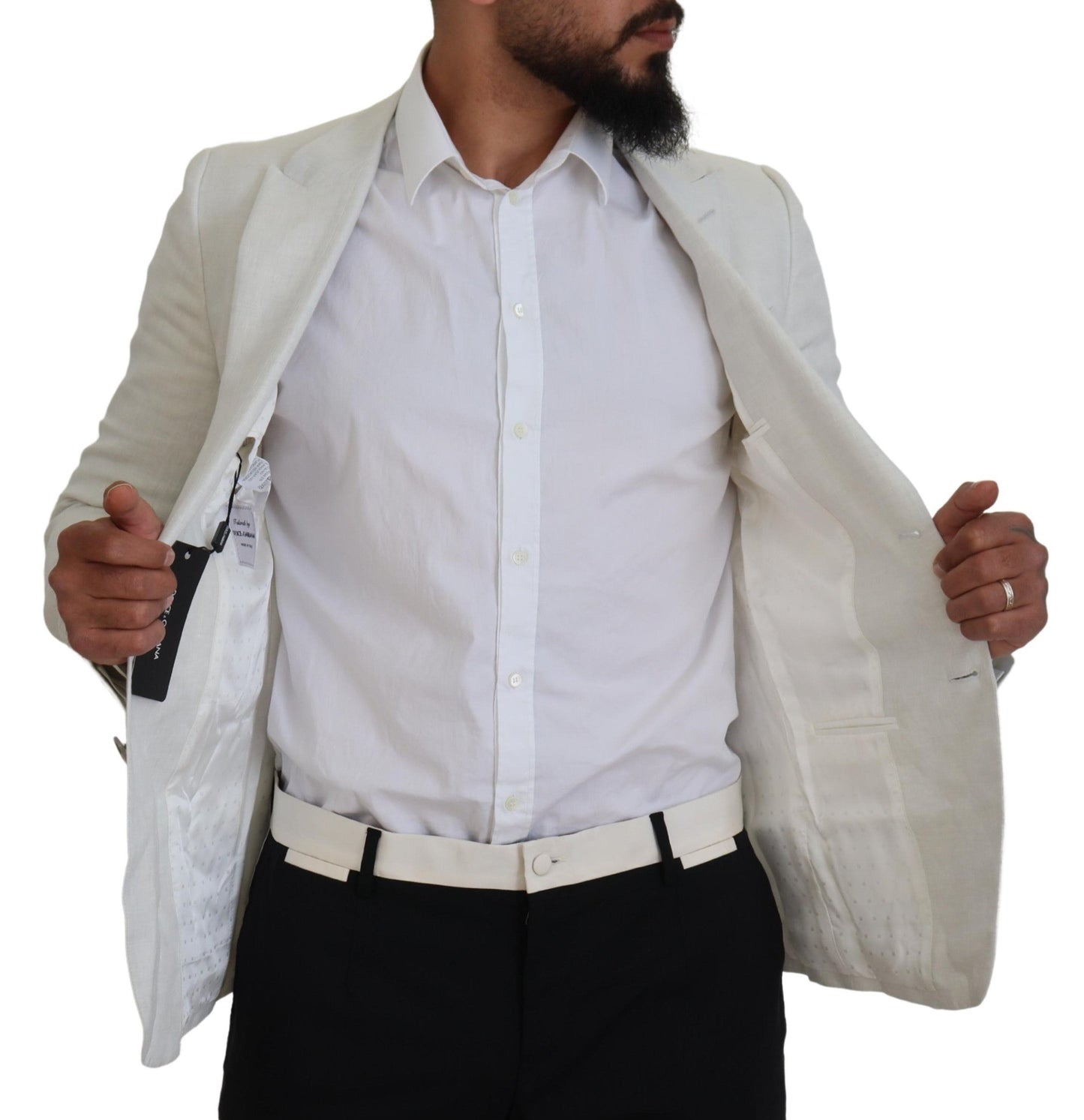 Dolce & Gabbana White Linen Slim Fit Jacket Men's Blazer
