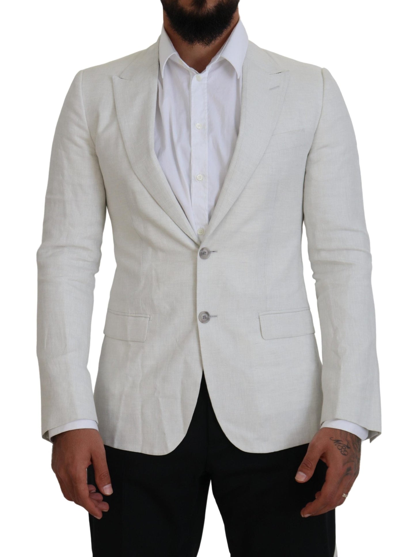 Dolce & Gabbana White Linen Slim Fit Jacket Men's Blazer