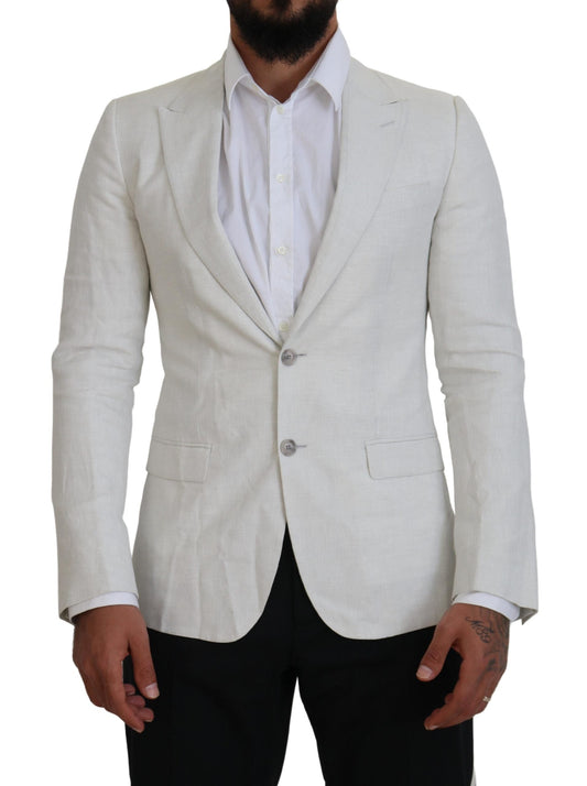 Dolce & Gabbana White Linen Slim Fit Jacket Men's Blazer