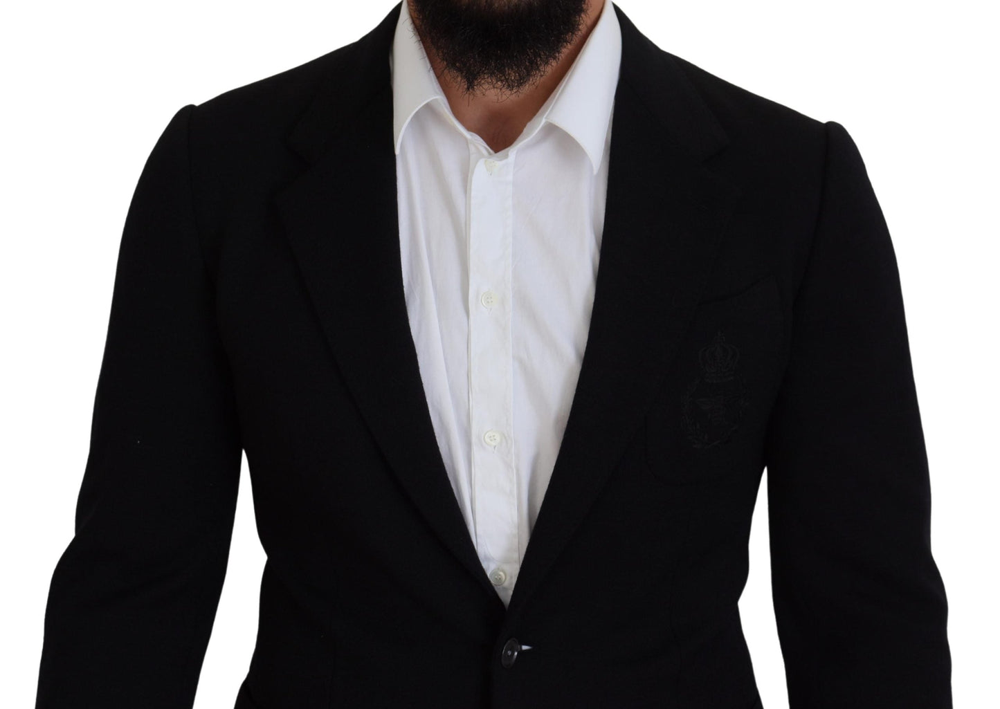Dolce & Gabbana Black Wool Crown Slim Fit Jacket Men's Blazer
