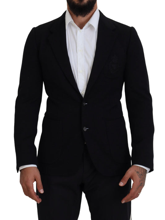 Dolce & Gabbana Black Wool Crown Slim Fit Jacket Men's Blazer