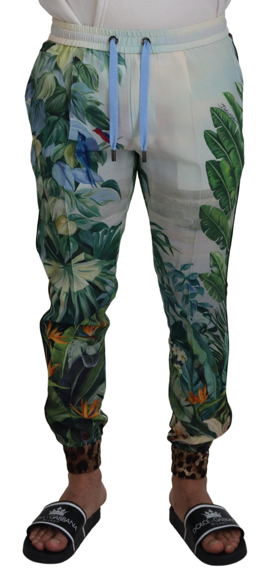 Dolce & Gabbana White Floral Printed Men Jogger Men's Pants