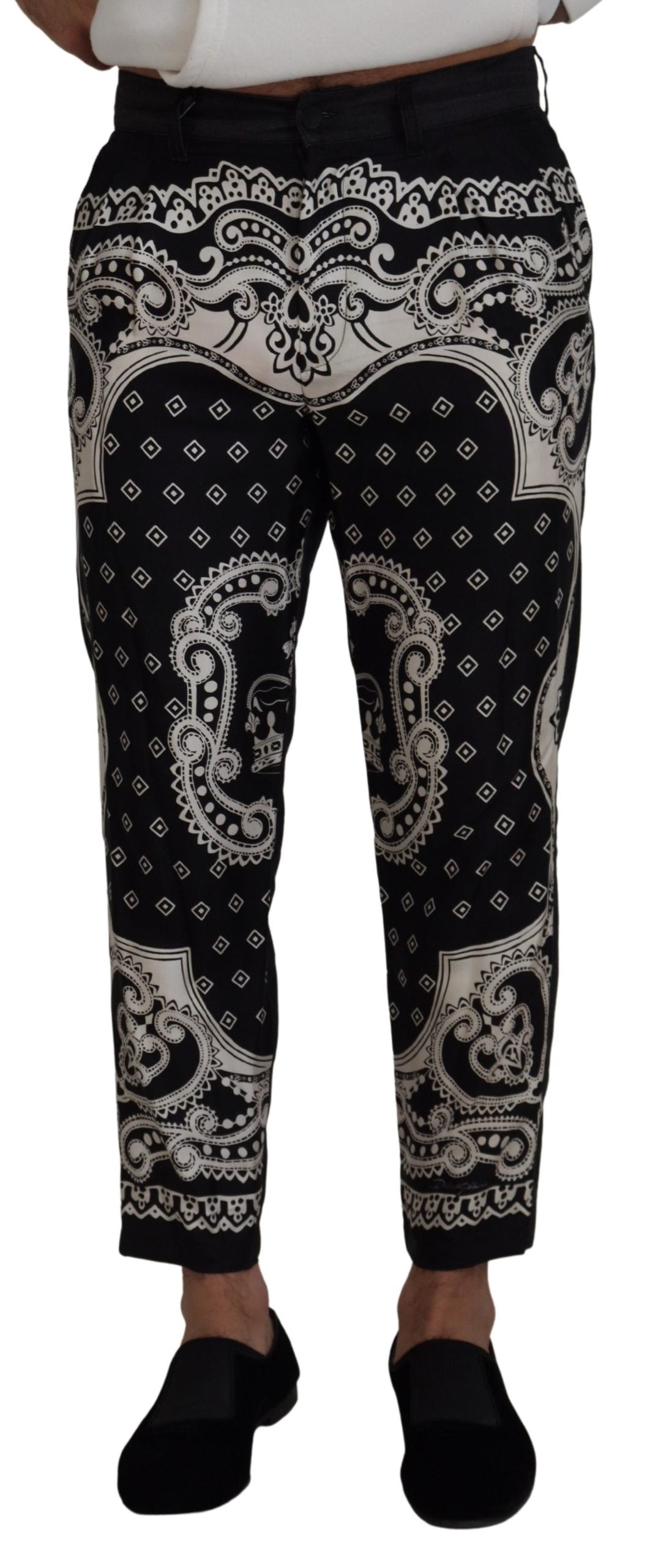 Dolce & Gabbana Black Silk Bandana Print Men's Pants