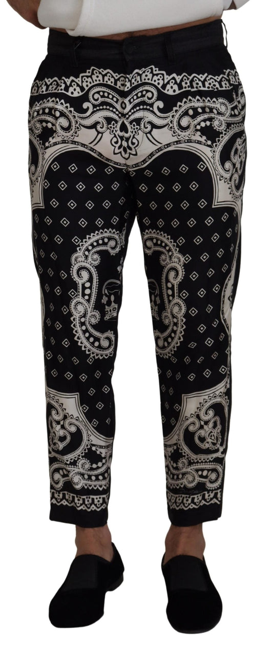 Dolce & Gabbana Black Silk Bandana Print Men's Pants