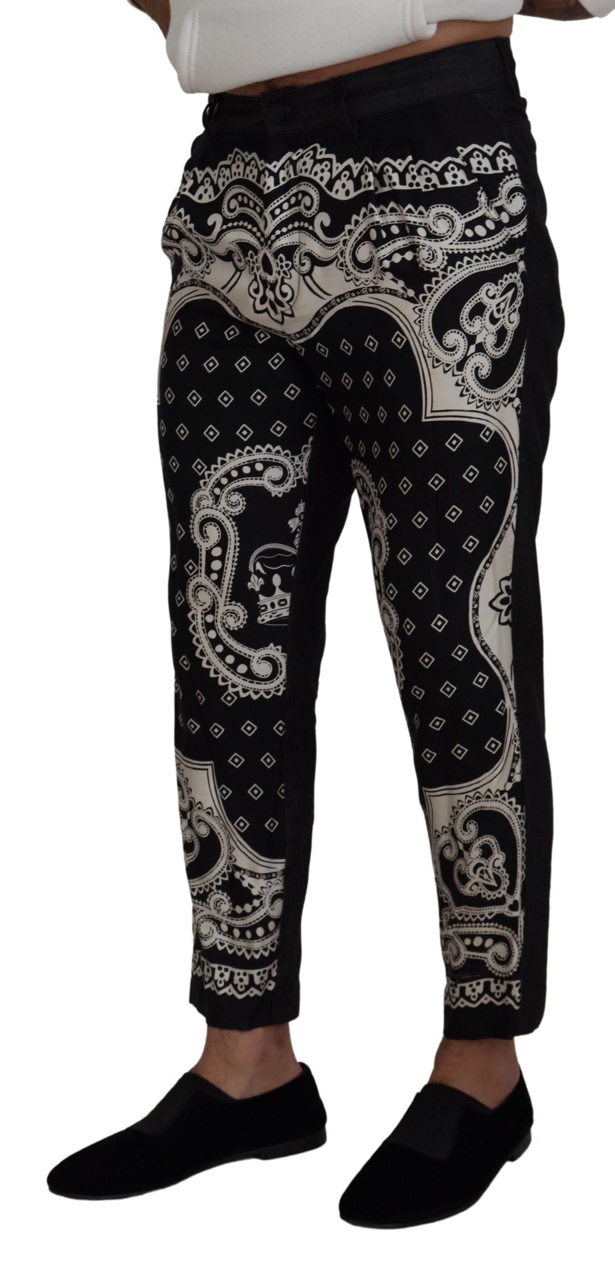 Dolce & Gabbana Black Silk Bandana Print Men's Pants
