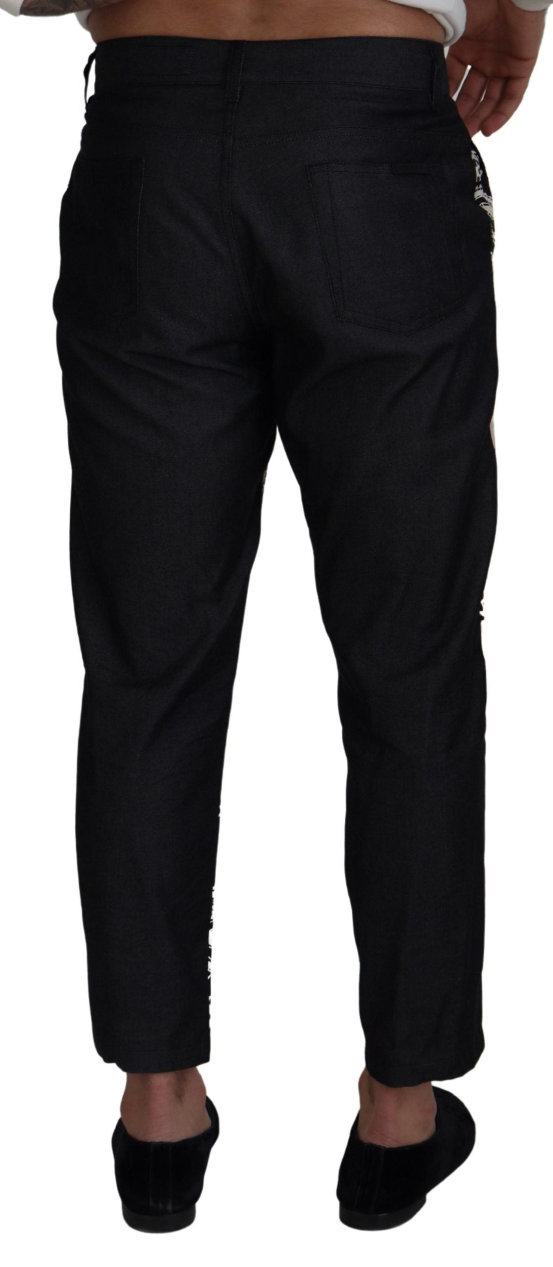 Dolce & Gabbana Black Silk Bandana Print Men's Pants