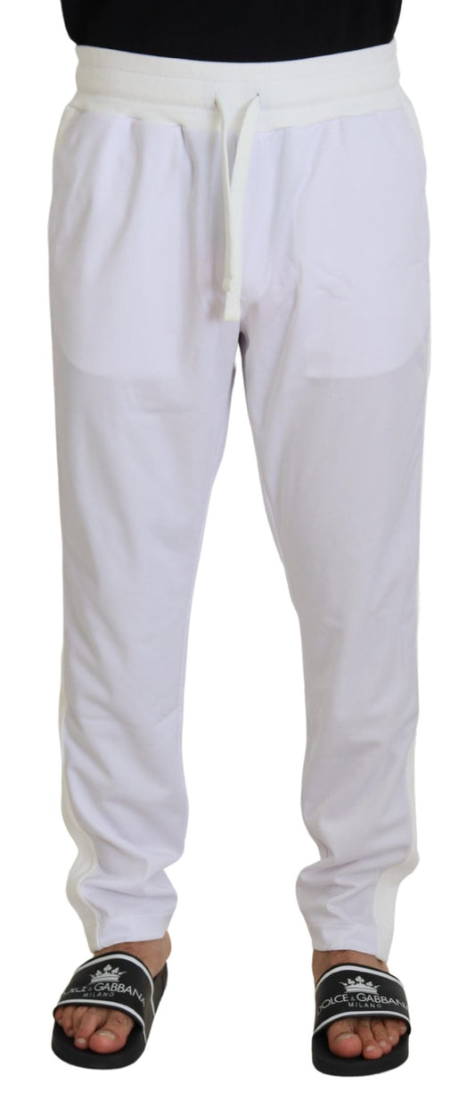 Dolce & Gabbana White Polyester Crown Logo Jogger Men's Pants