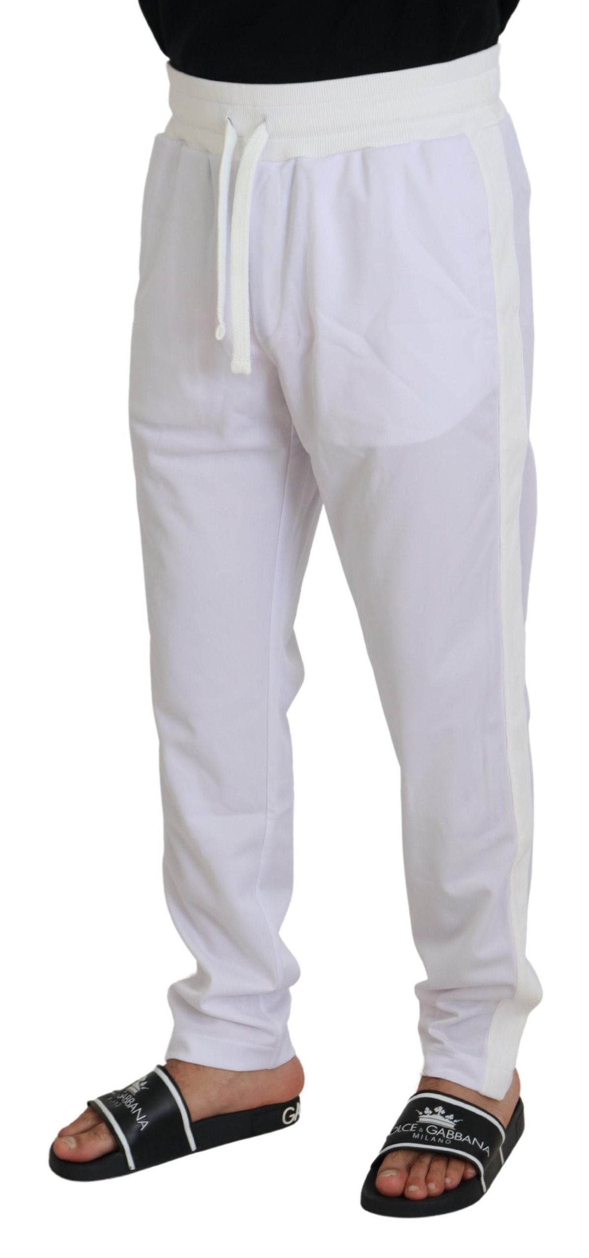 Dolce & Gabbana White Polyester Crown Logo Jogger Men's Pants