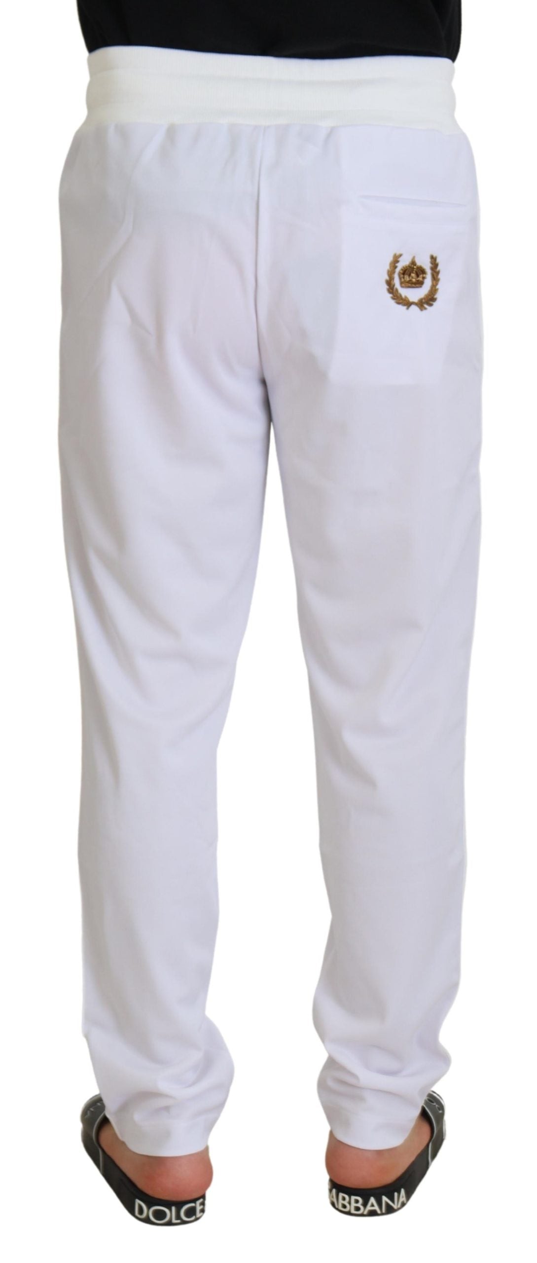 Dolce & Gabbana White Polyester Crown Logo Jogger Men's Pants