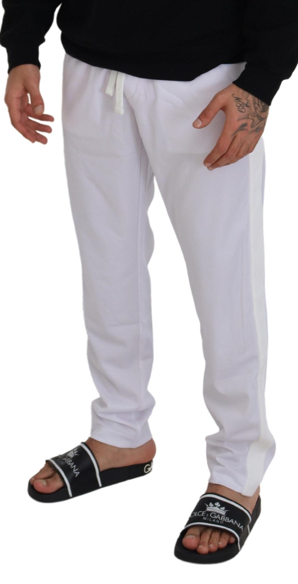 Dolce & Gabbana White Polyester Crown Logo Jogger Men's Pants