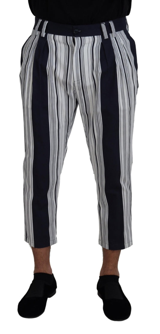 Dolce & Gabbana White Cotton Striped Cropped Men's Pants