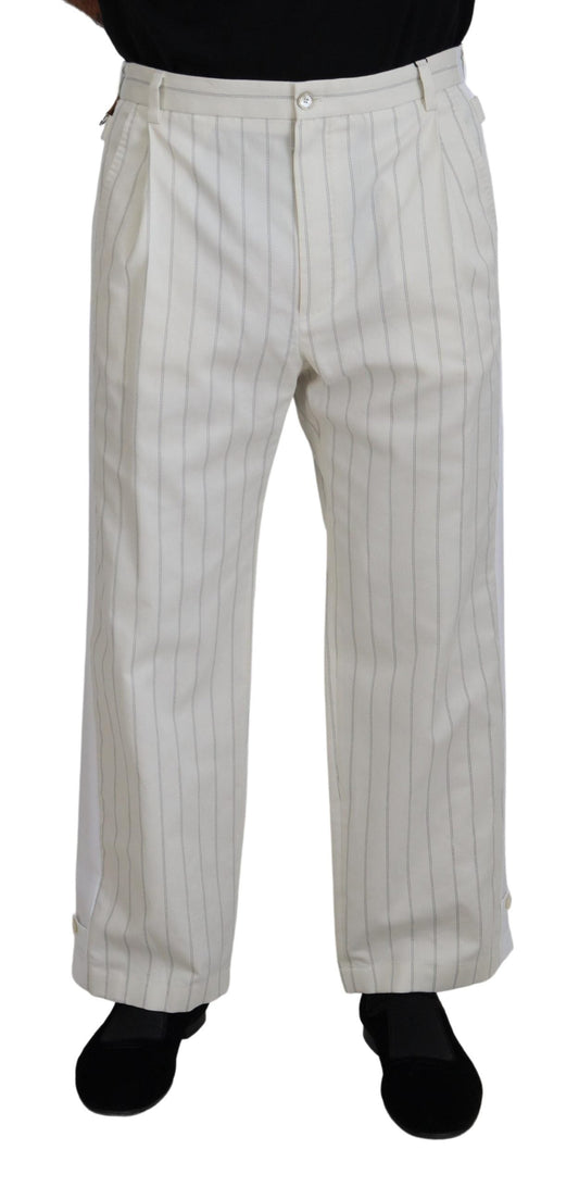 Dolce & Gabbana White Cotton Striped Formal Men's Pants